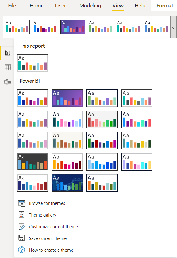 Power BI theme selection interface