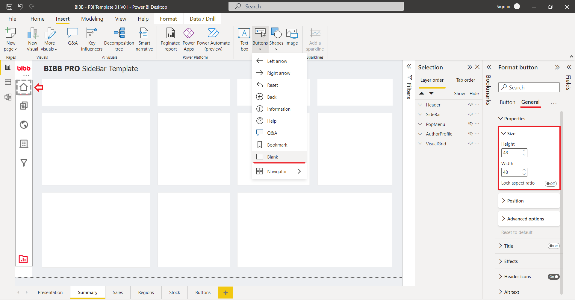 Insert blank button in Power BI