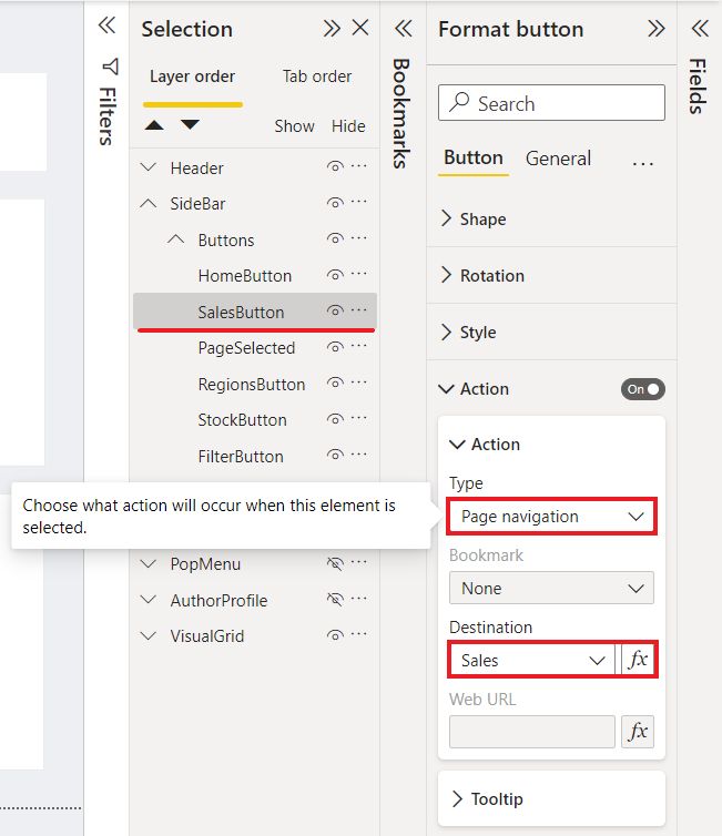 Button action configuration