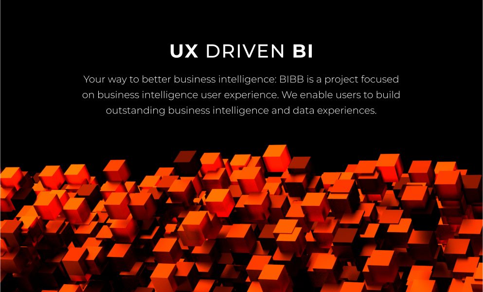 BIBB hero section with dark background and red cubes