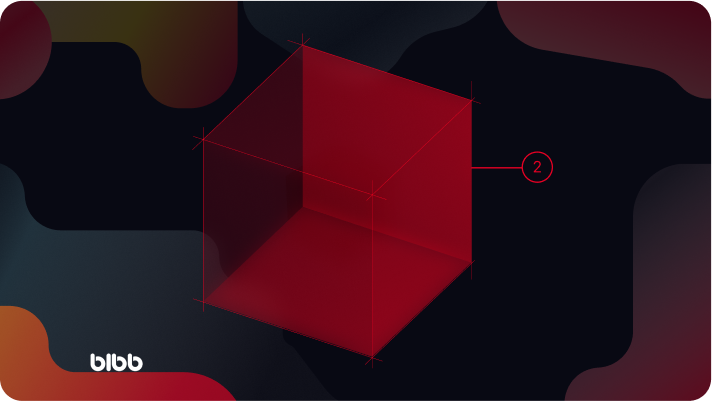 3D red cube with two facets highlighted