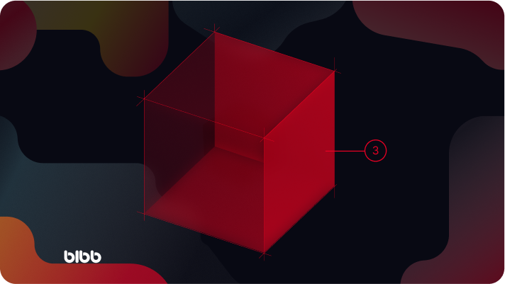 3D red cube with three facets highlighted