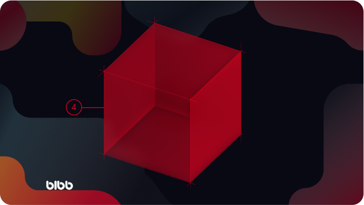 3D red cube with four facets highlighted