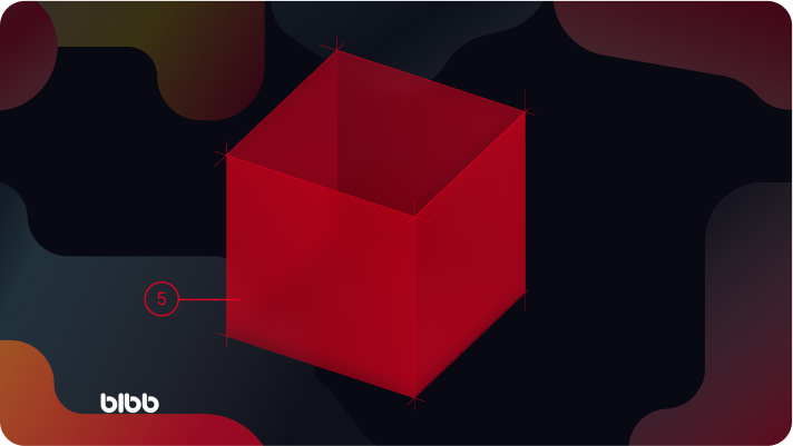 3D red cube with five facets highlighted
