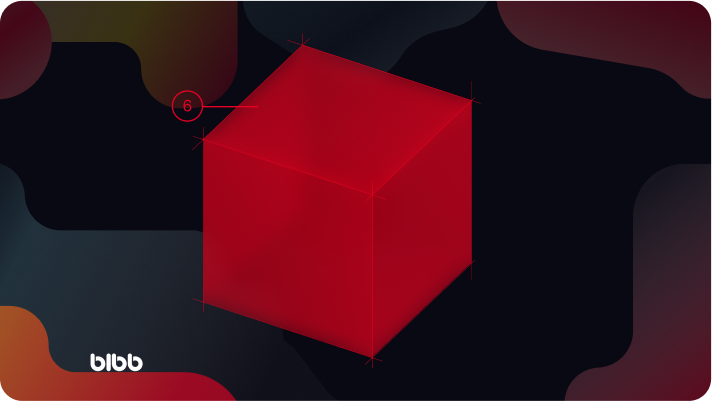 3D red cube with all six facets highlighted