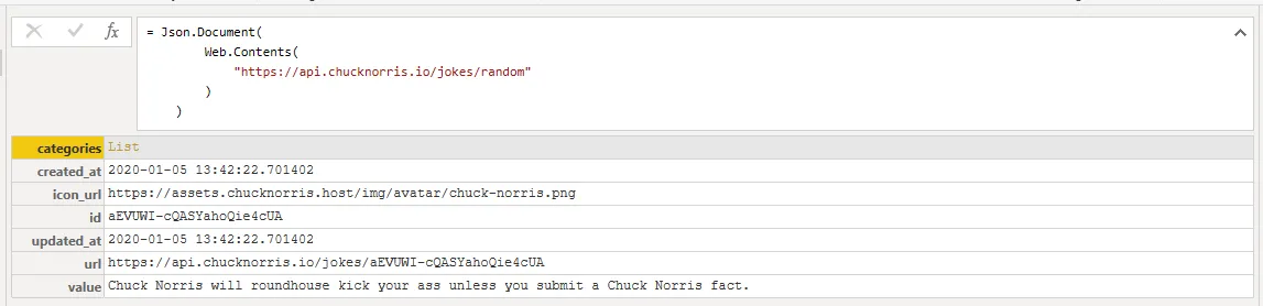 Chuck API's response record