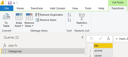 Transforming a list to a table